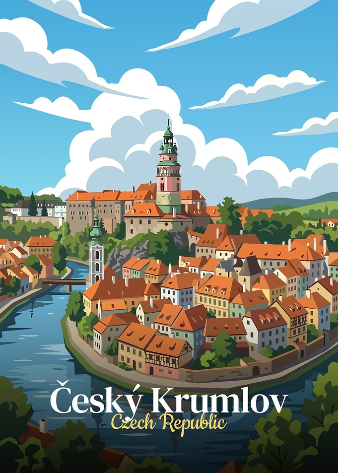 Český Krumlov Czech Republic Illustration