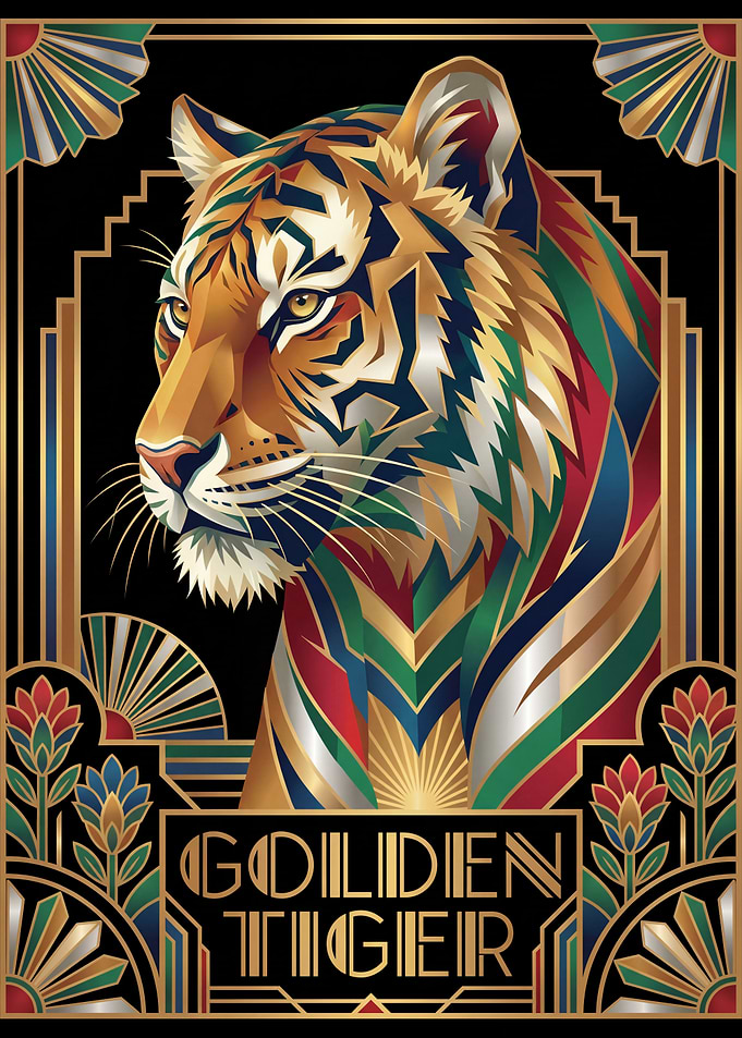 Golden Tiger Art Deco Illustration