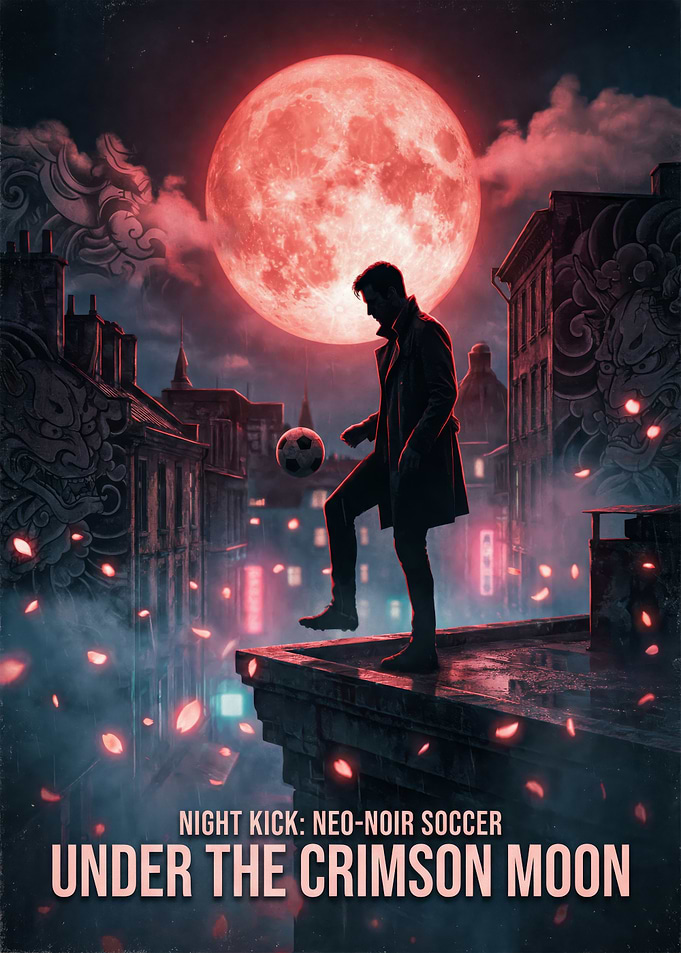 Neo-Noir Soccer Under Crimson Moon