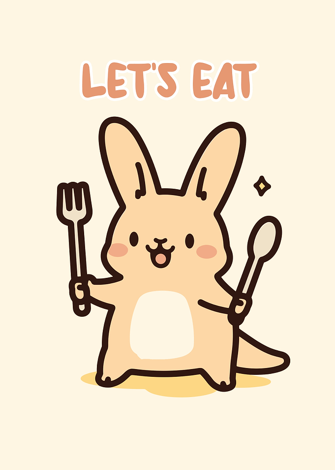 Cute Rabbit with Utensils: Let's Eat