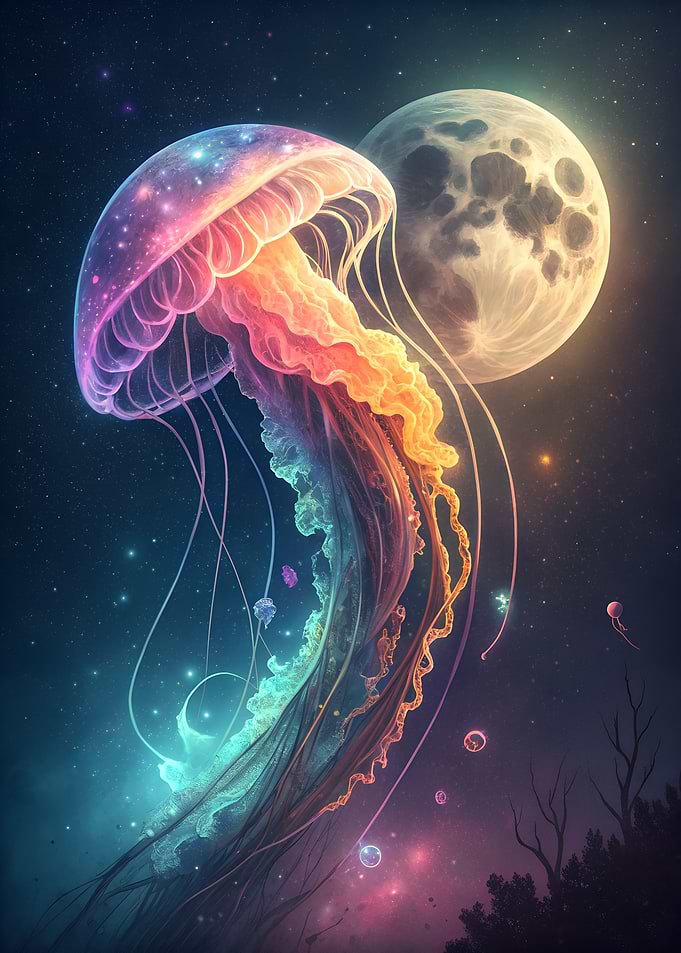 Cosmic Jellyfish and Moon