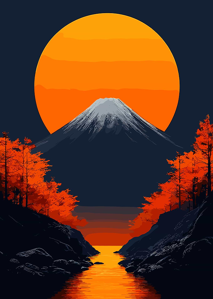 Mount Fuji Sunset Landscape Art