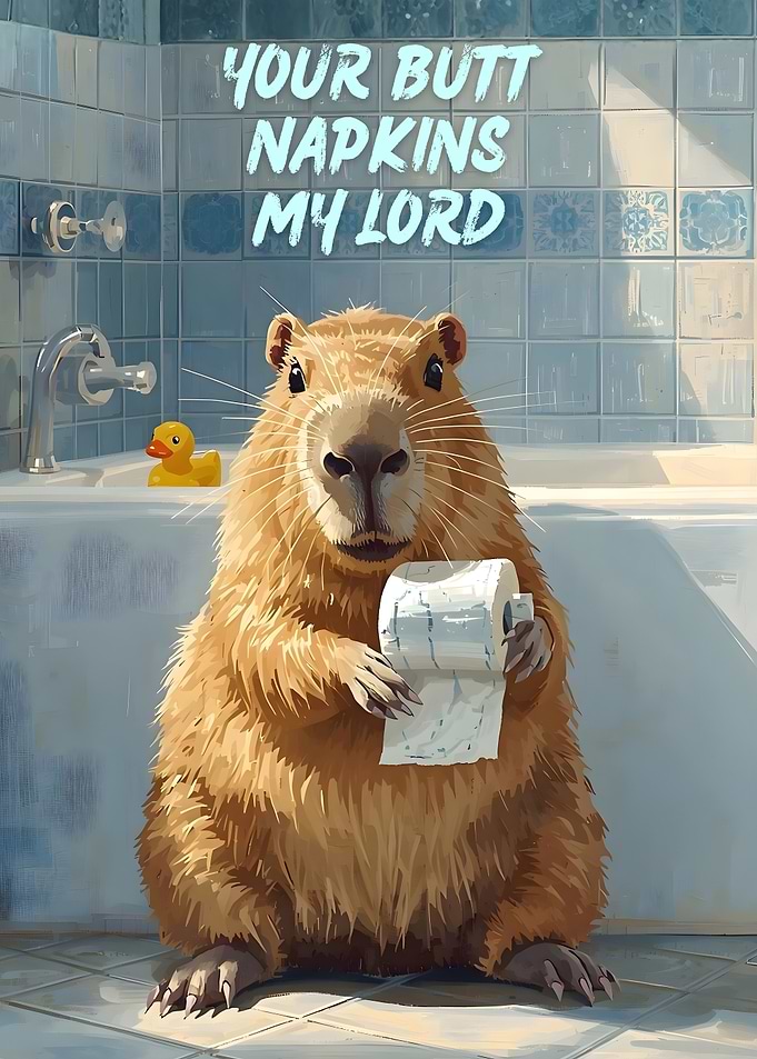 Capybara with Toilet Paper in Bathroom