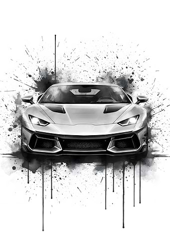 Silver Sports Car with Ink Splatter