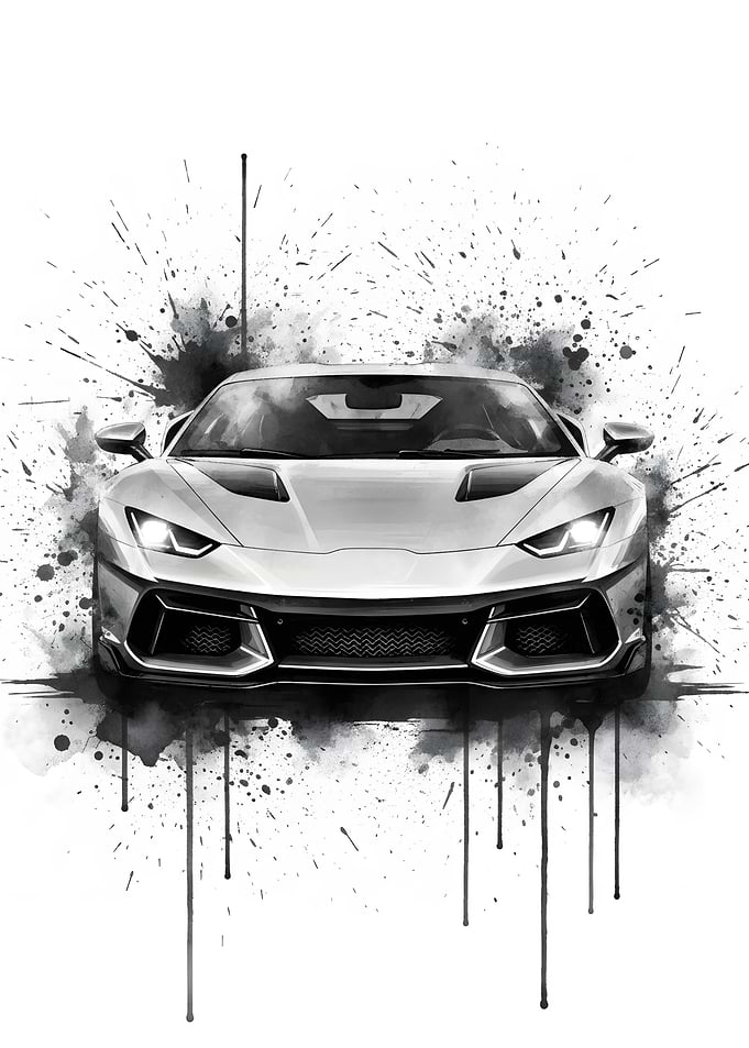 Silver Sports Car with Ink Splatter