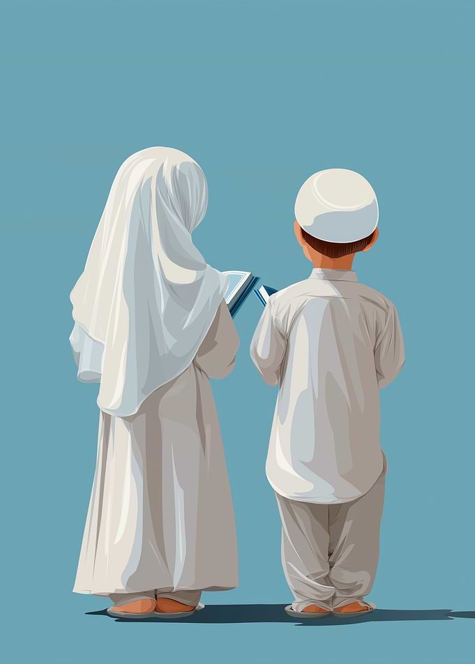 Muslim Children Reading Book Together