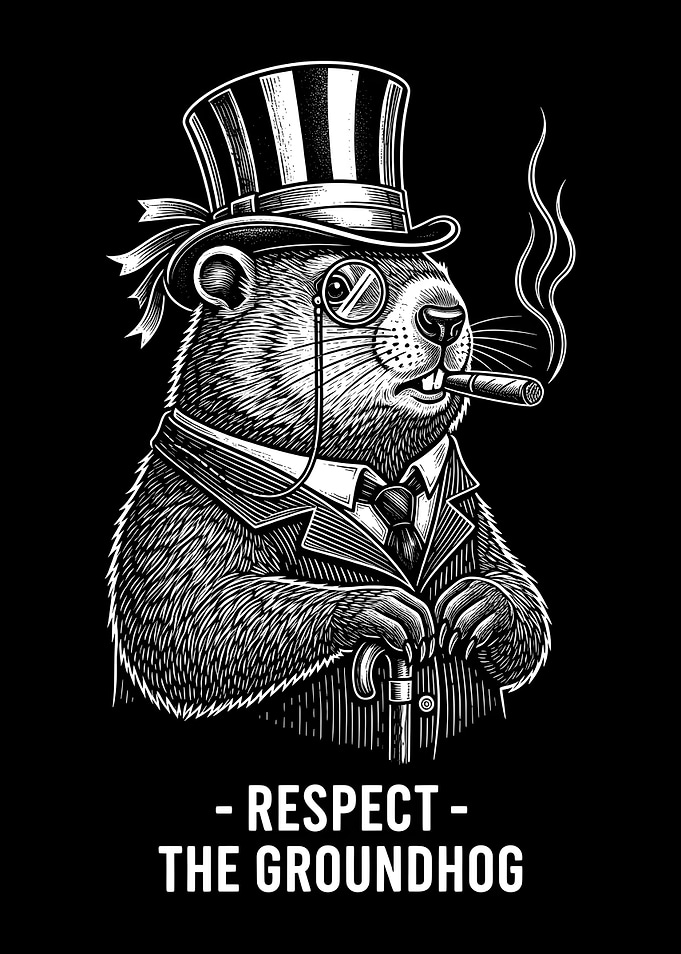 Dapper Groundhog with Cigar and Monocle