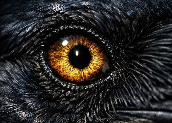Intense Golden Eye with Dark Feathers