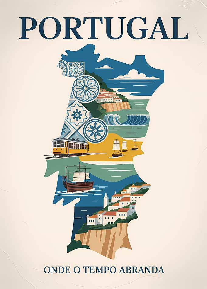 Portugal Travel Poster with Map Illustration