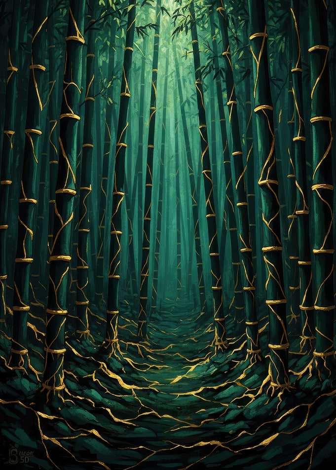 kintsugi Bamboo Forest with Golden Cracks