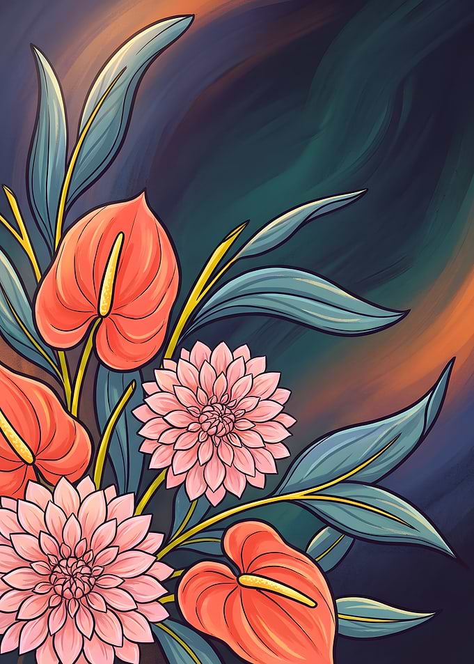 Floral Arrangement with Anthuriums and Dahlias