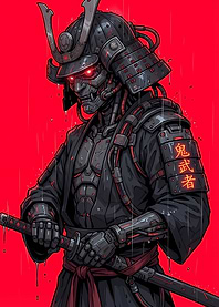 Cyberpunk Samurai Warrior with Red Eyes
