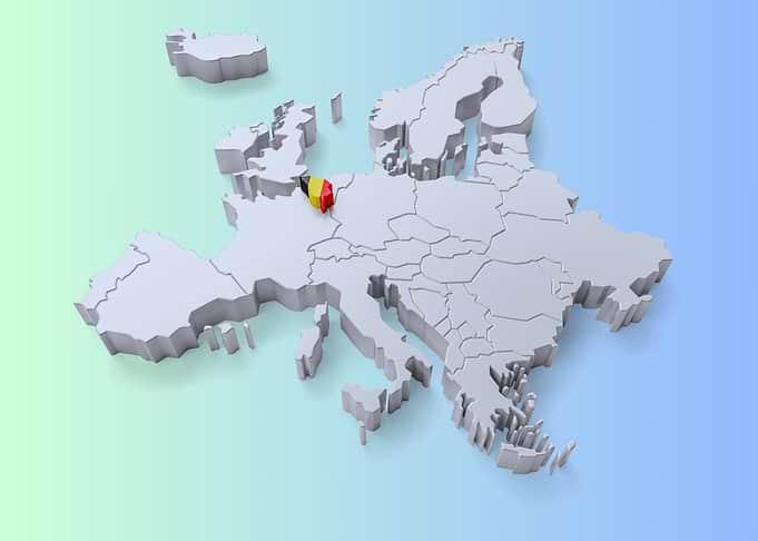 3D Map of Europe with Belgium Flag