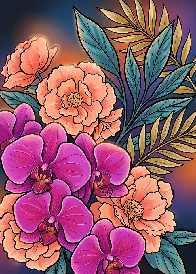 Floral Arrangement with Orchids and Roses