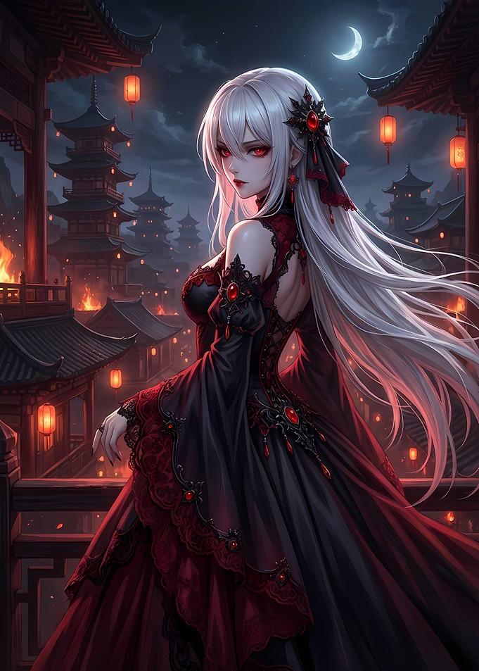 Anime Girl in Gothic Lolita Dress