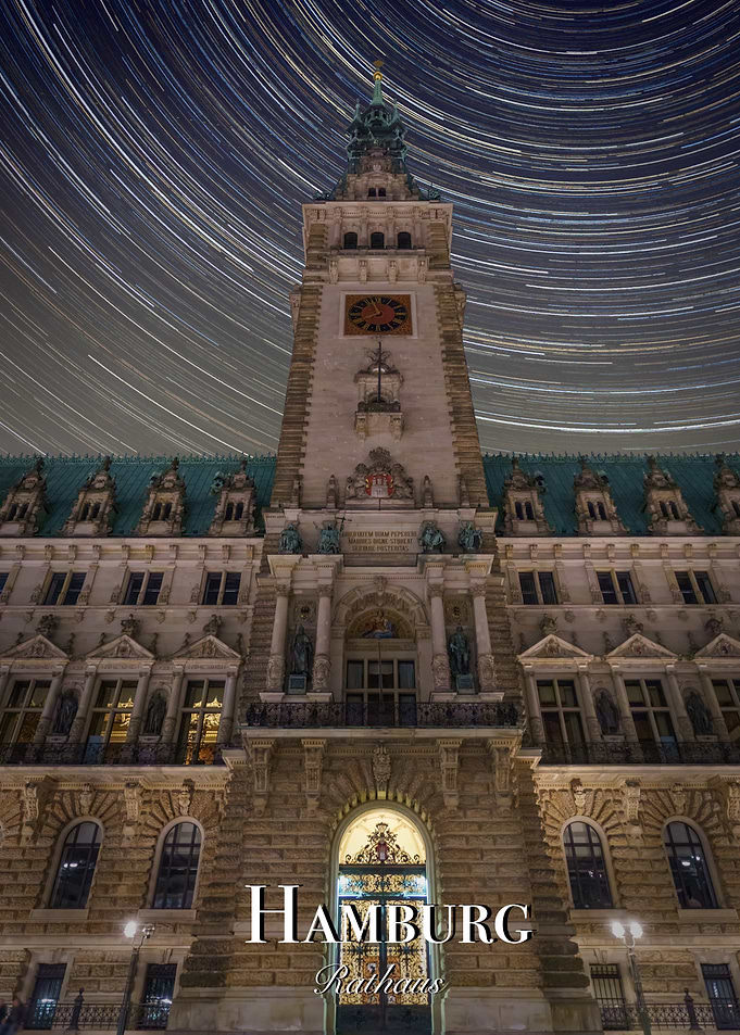 Hamburg Rathaus with Star trails at night