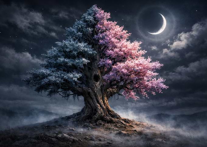 Mystical Tree with Crescent Moon
