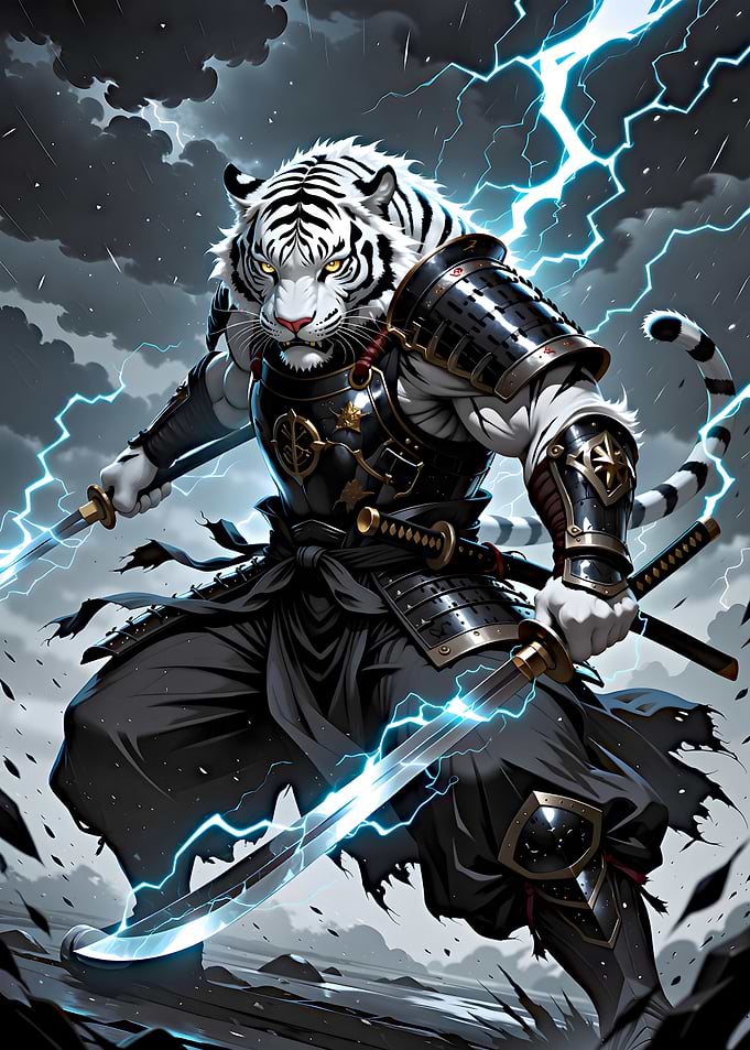Samurai Tiger Warrior in Storm
