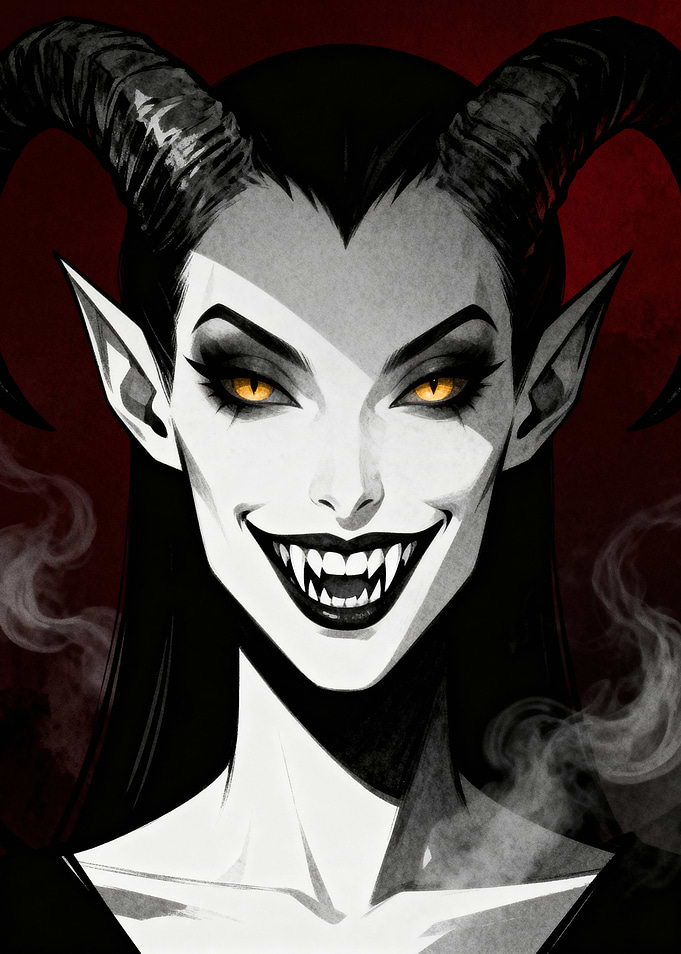Smiling Demon Woman Portrait
