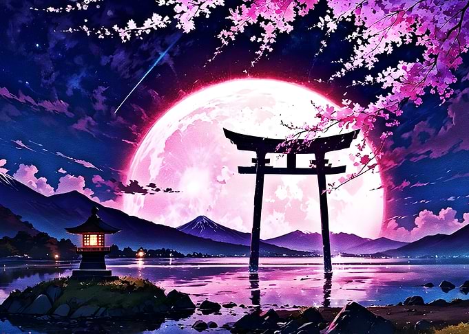 Japanese Torii Gate with Cherry Blossoms