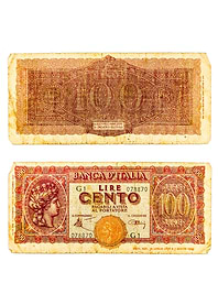 Banca d Italia 100 Lire Italia Turrita Banknote 1944 Vintage Currency Paper Money