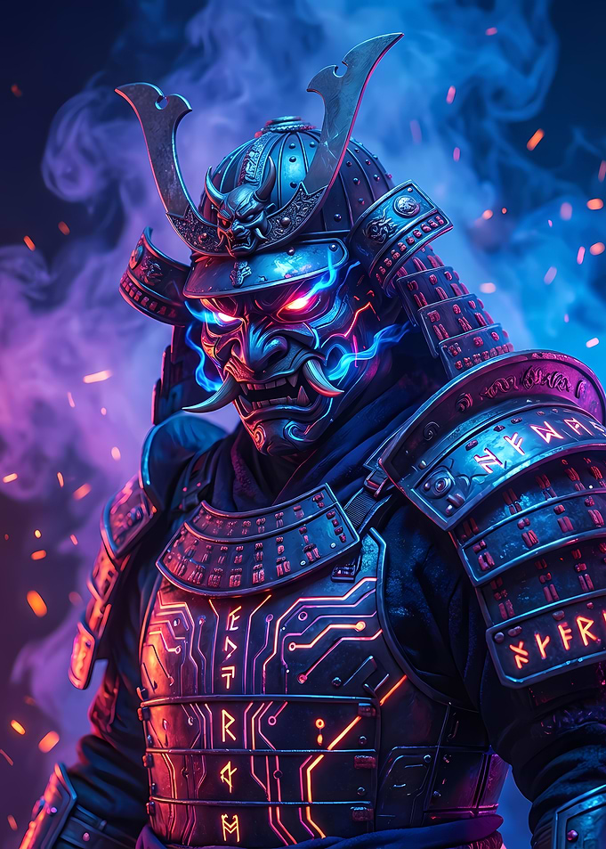 Cyberpunk Samurai Warrior with Glowing Armor