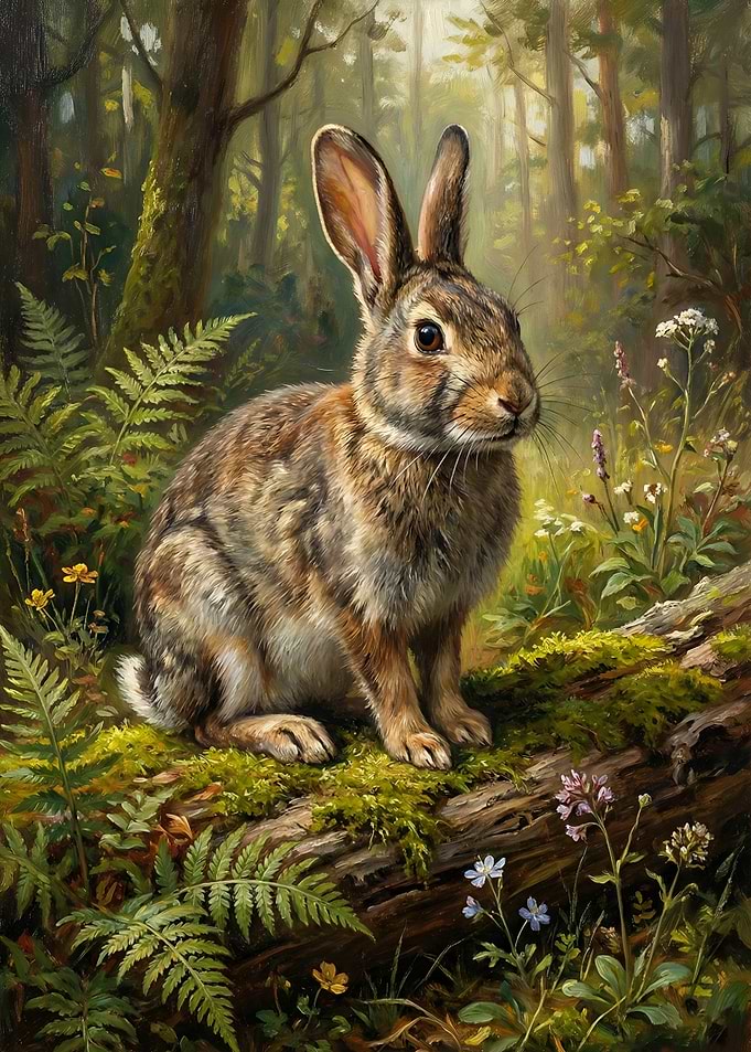 Rabbit in Forest Painting