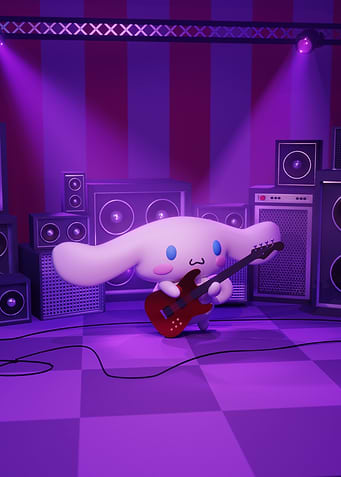 Cinnamoroll playing guitar on stage