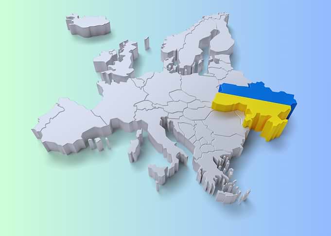 Europe Map with Ukraine Flag