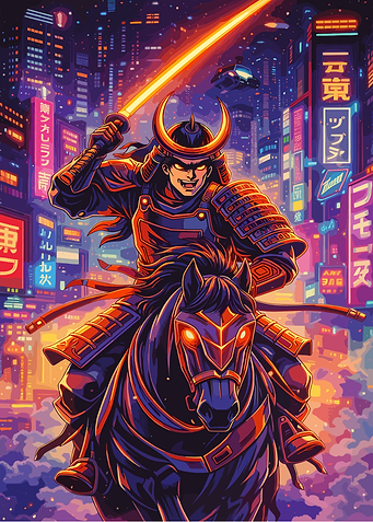 Cyberpunk Samurai on Horseback