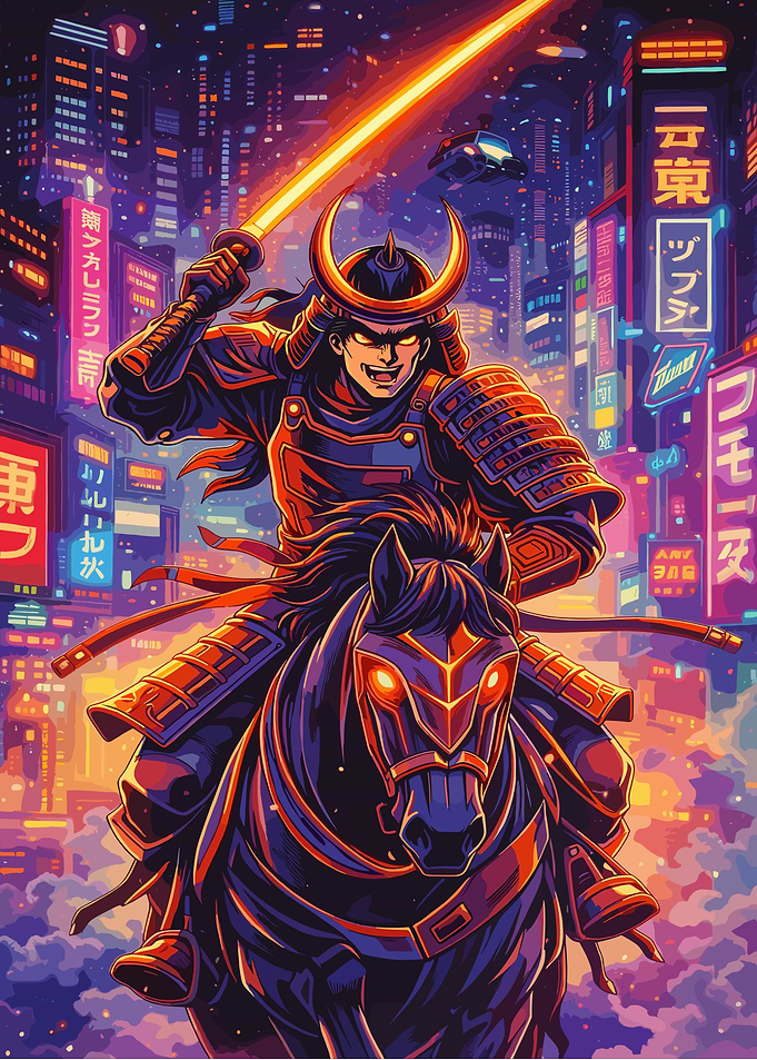 Cyberpunk Samurai on Horseback