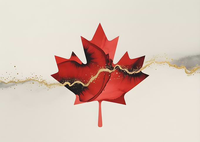 Red Maple Leaf with Gold Accents Canadian Flag