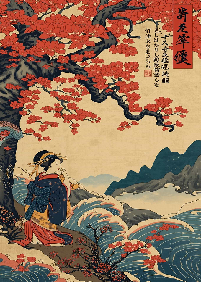 Ukiyo-e Woman by the Sea