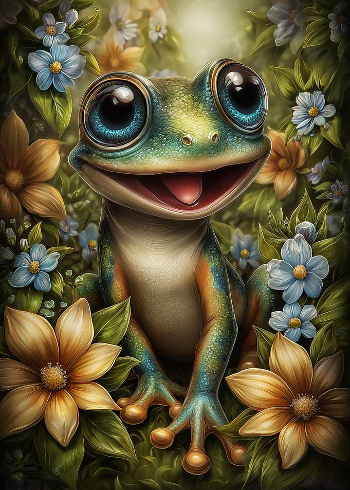 Happy Frog in Floral Setting