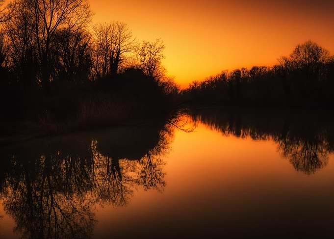 The Quiet Reflection Golden Moment River Sunset Twilight Landscape Fine Art