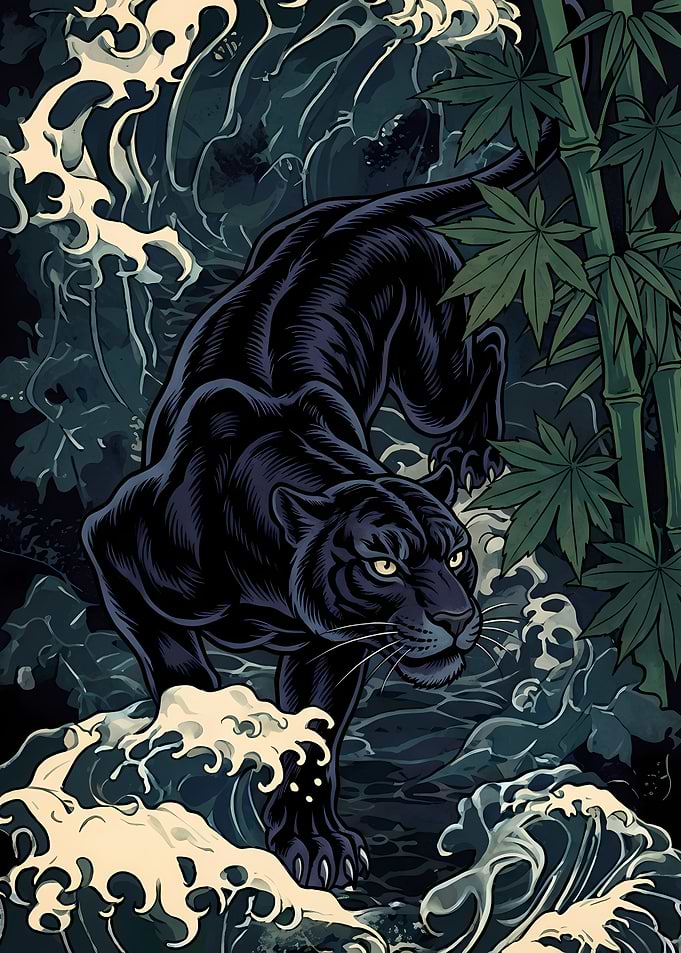Black Panther in Japanese Style Art