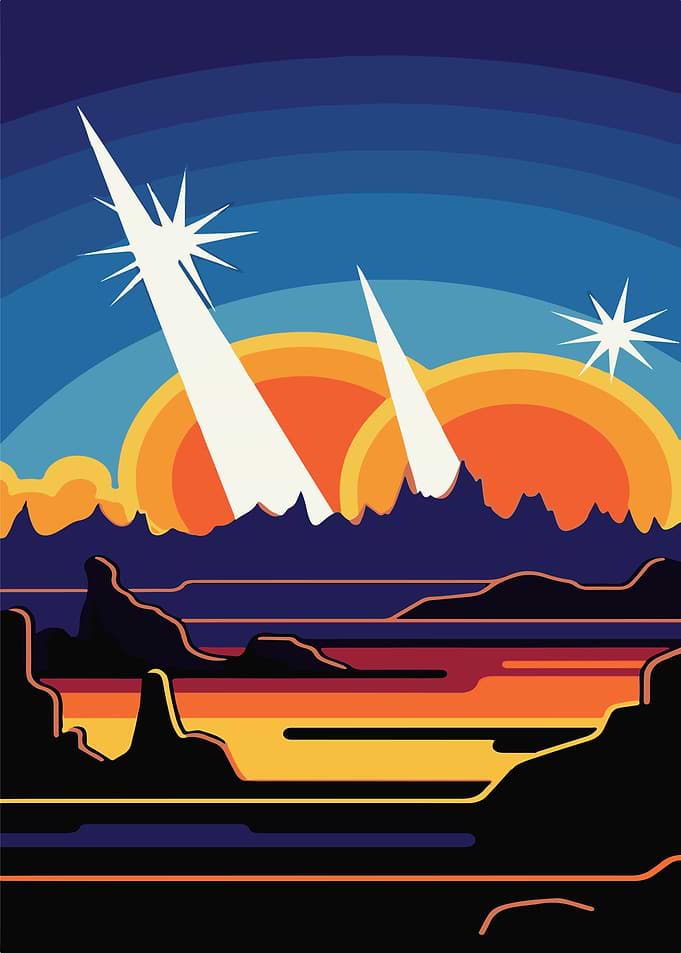 Abstract Landscape with Shooting Stars