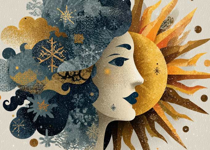 Winter and Summer Face Illustration