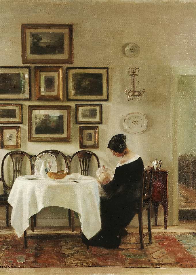 Interior scene with woman and table