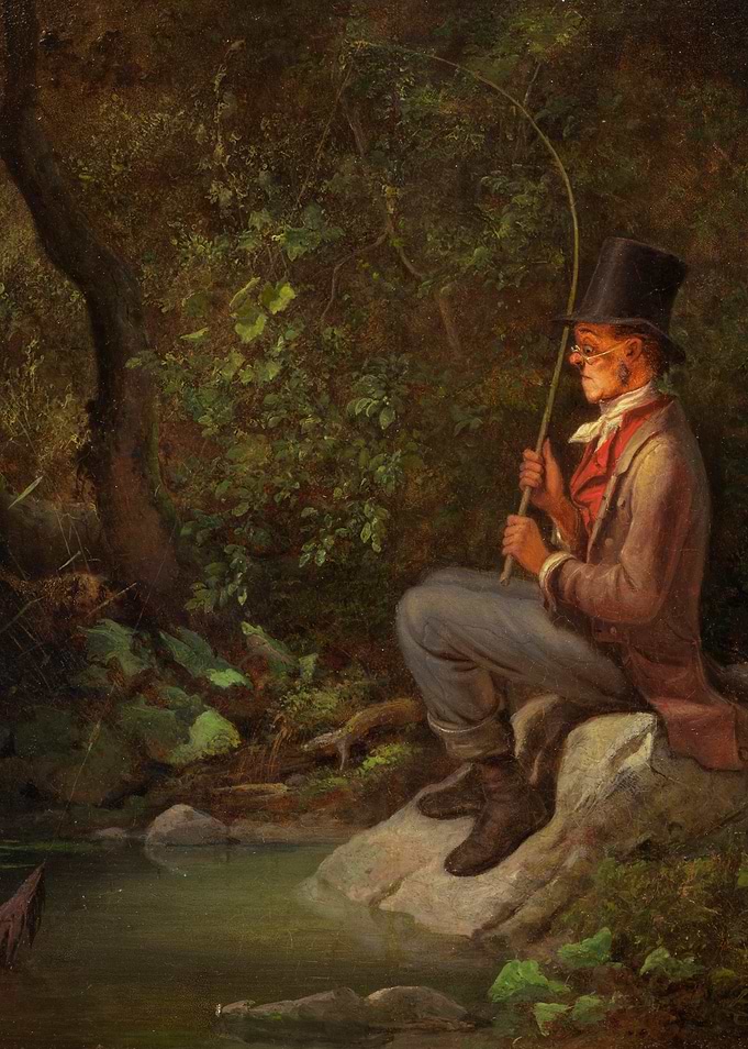 Man Fishing in Forest Painting