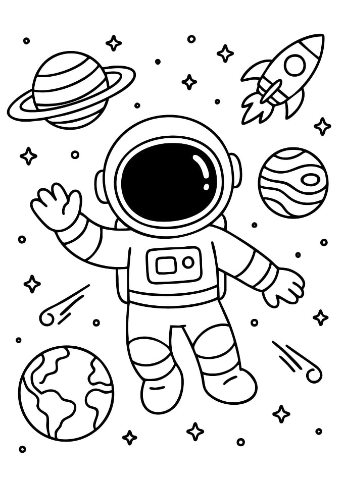 Astronaut in Space Coloring Page