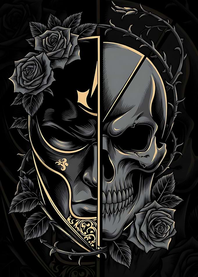 Mask and Skull with Roses