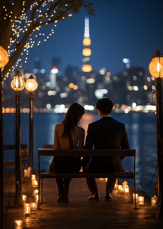 Romantic Couple Overlooking City at Night