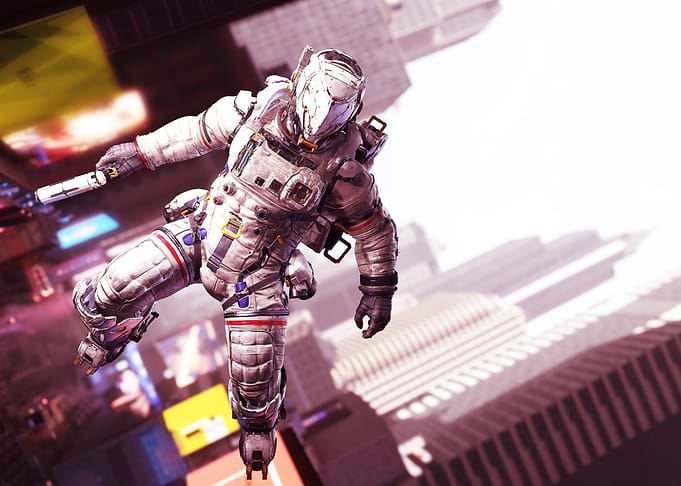Futuristic Astronaut in Urban Environment