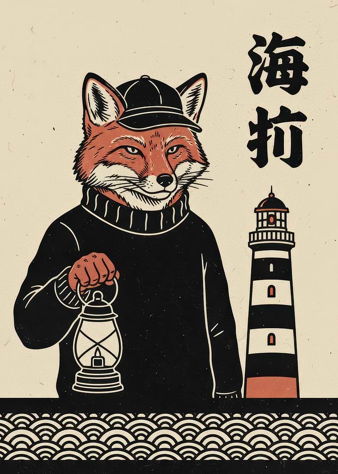 Fox Sailor with Lantern and Lighthouse