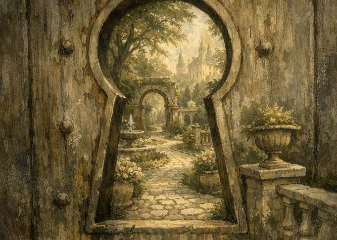 Keyhole View of a Castle Garden