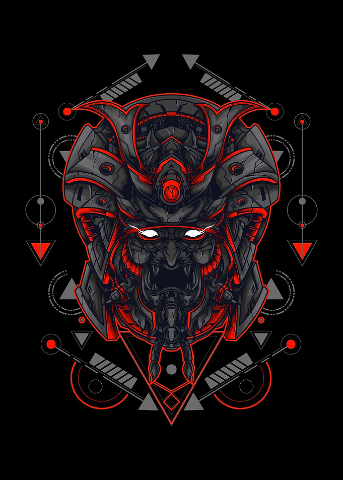 Cyberpunk Samurai Mask with Geometric Design