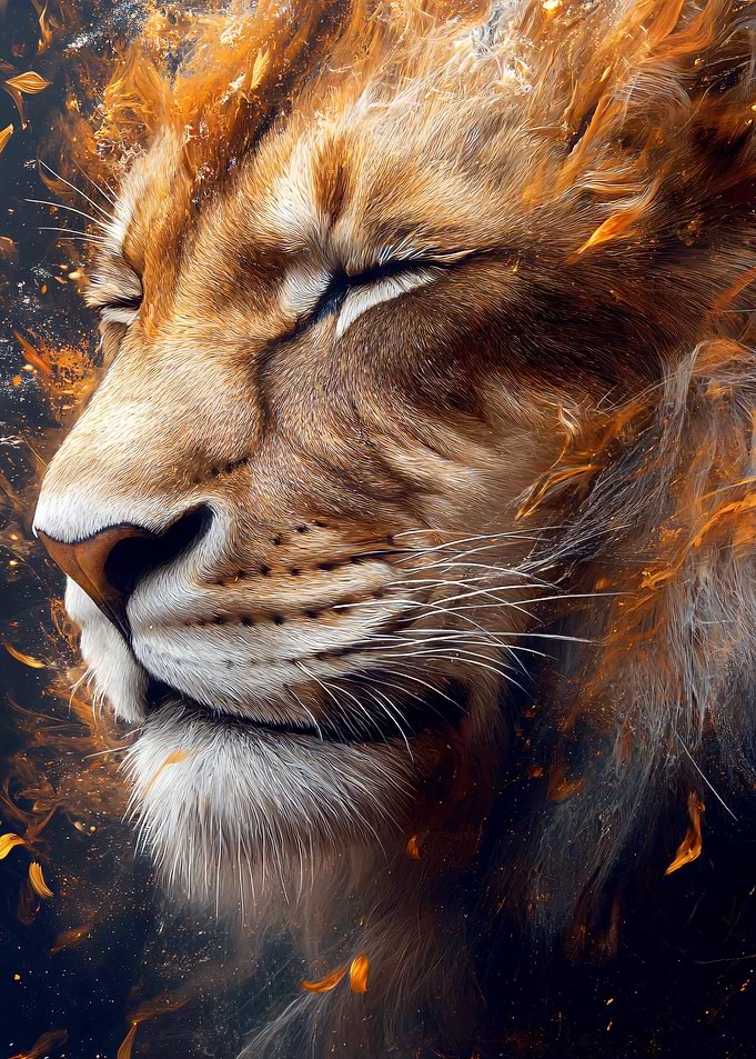 Lion's Profile in Fiery Hues