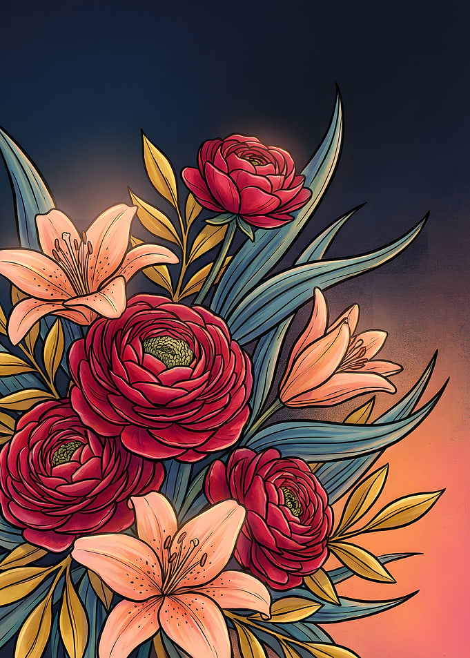 Floral Arrangement with Roses and Lilies