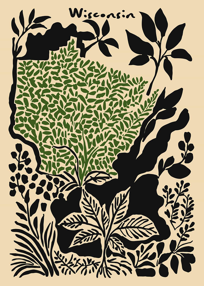 Wisconsin State Map with Foliage